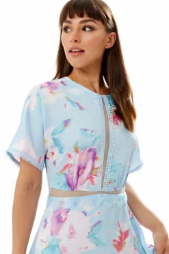Women Liquorish Midi Floral Print Dress With Mesh Detail In