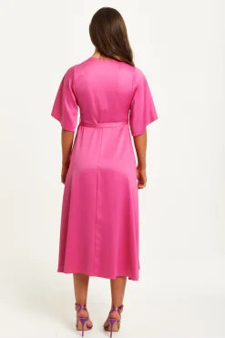 Women Liquorish Midi Wrap Dress With Kimono Sleeves