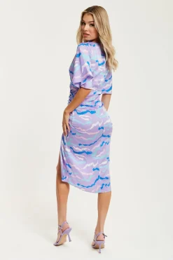 Women Liquorish Midi Wrap Dress With Abstract Zebra Print In