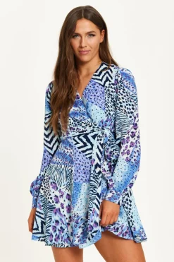 Women Liquorish Mixed Animal Print Mini Wrap Dress