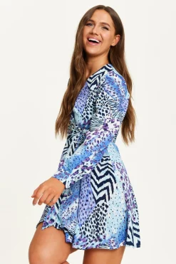 Women Liquorish Mixed Animal Print Mini Wrap Dress