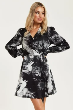 Women Liquorish Mono Abstract Print Mini Wrap Dress