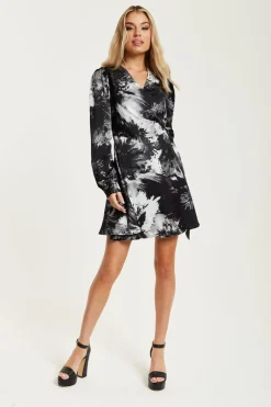 Women Liquorish Mono Abstract Print Mini Wrap Dress