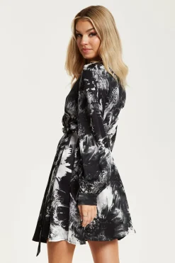 Women Liquorish Mono Abstract Print Mini Wrap Dress