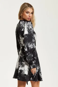 Women Liquorish Mono Abstract Print Mini Wrap Dress