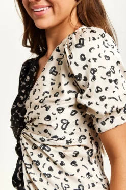 Women Liquorish Mono Heart Print Knot Front Midi Dress