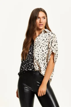 Women Liquorish Monochrome Heart Print Shirt With Short Sleeves