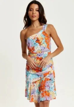 Women Liquorish Multicolour Floral Print One Shoulder Mini Dress