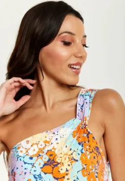 Women Liquorish Multicolour Floral Print One Shoulder Mini Dress