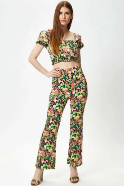 Women Liquorish Multicolour Floral Crop Top With Elasticated Waist
