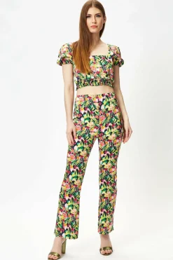 Women Liquorish Multicolour Floral Crop Top With Elasticated Waist