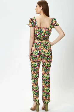 Women Liquorish Multicolour Floral Crop Top With Elasticated Waist