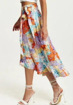 Women Liquorish Multicolour Floral Print Midi Wrap Skirt