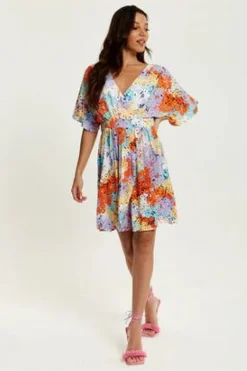 Women Liquorish Multicolour Floral Print Mini Dress With Open Back