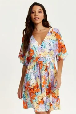 Women Liquorish Multicolour Floral Print Mini Dress With Open Back