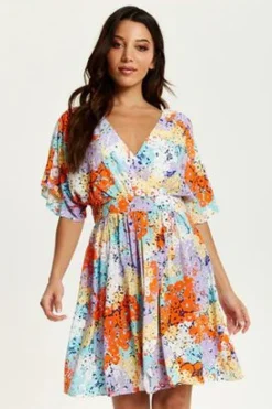 Women Liquorish Multicolour Floral Print Mini Dress With Open Back