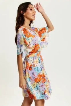 Women Liquorish Multicolour Floral Print Mini Dress With Open Back