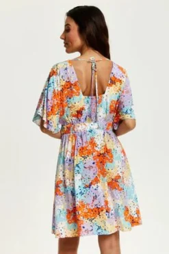 Women Liquorish Multicolour Floral Print Mini Dress With Open Back