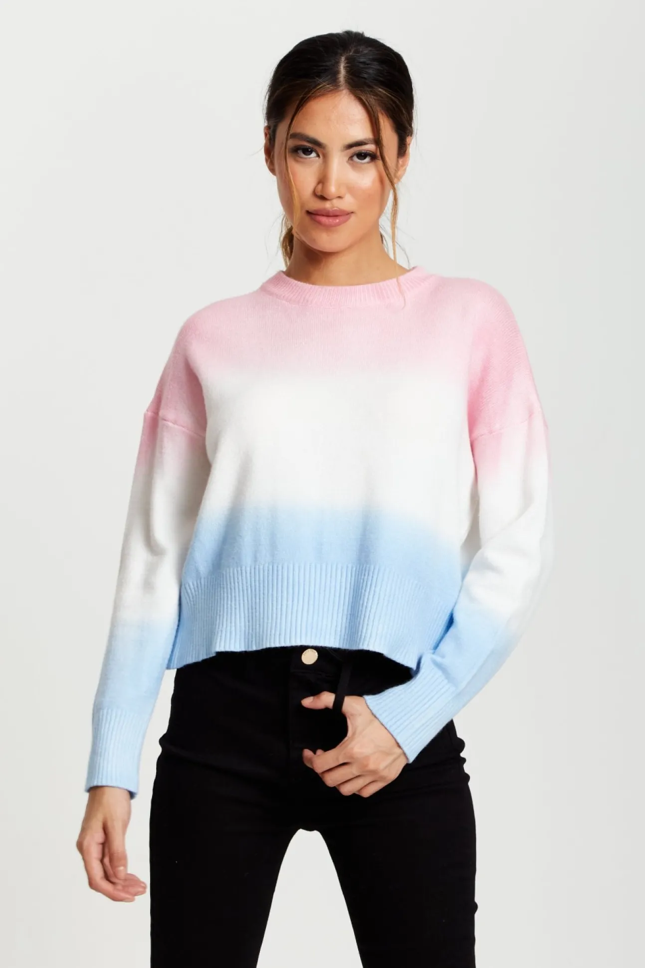 Women Liquorish Ombre Pattern Jumper In Pink, White And Blue