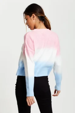 Women Liquorish Ombre Pattern Jumper In Pink, White And Blue
