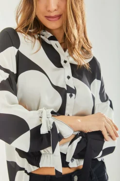 Women Liquorish Oversized Polka Stripe Pattern Black White Blouse