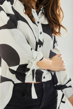 Women Liquorish Oversized Polka Stripe Pattern Black White Blouse