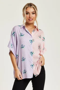 Women Liquorish Pink And Lilac Floral Print Shirt
