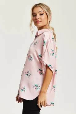 Women Liquorish Pink And Lilac Floral Print Shirt