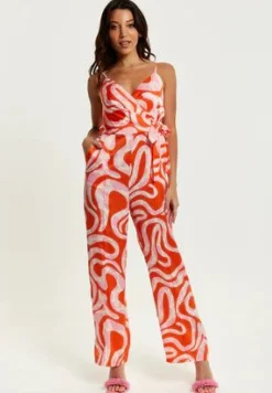 Women Liquorish Pink And Red Abstract Print Jumpsuit