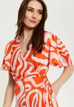 Women Liquorish Pink And Red Abstract Print Jumpsuit With Short Sleeves