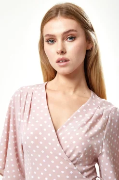 Women Liquorish Polka Dot Midi Wrap Dress In Light Pink