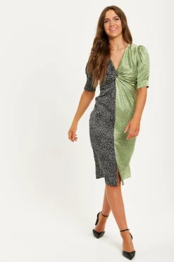 Women Liquorish Polka Dot Print Knot Front Midi Dress