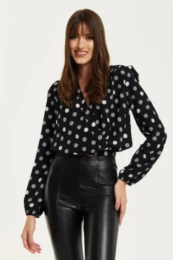 Women Liquorish Polka Dot Print Wrap Top In