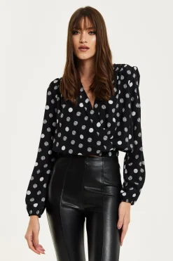 Women Liquorish Polka Dot Print Wrap Top In