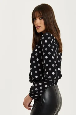 Women Liquorish Polka Dot Print Wrap Top In