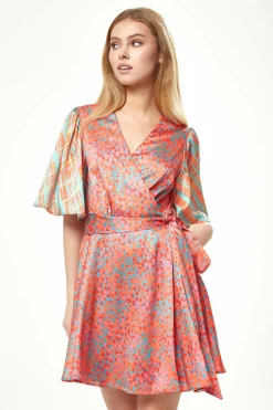 Women Liquorish Printed Mini Wrap Dress With Kimono Sleeve