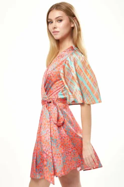 Women Liquorish Printed Mini Wrap Dress With Kimono Sleeve