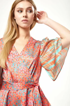 Women Liquorish Printed Mini Wrap Dress With Kimono Sleeve