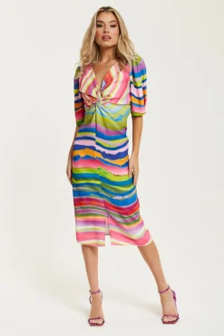 Women Liquorish Rainbow Knot Front Midi Dress