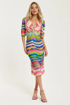 Women Liquorish Rainbow Knot Front Midi Dress