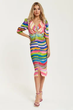 Women Liquorish Rainbow Knot Front Midi Dress