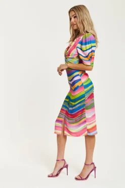 Women Liquorish Rainbow Knot Front Midi Dress