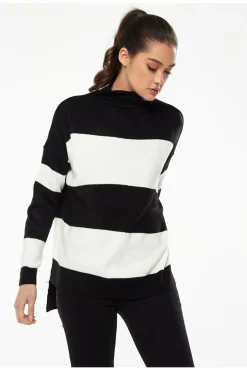 Women Liquorish Roll Neck Jumper In Black & White