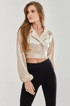 Women Liquorish Satin Wrap Top In