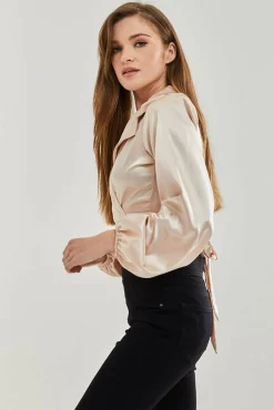 Women Liquorish Satin Wrap Top In