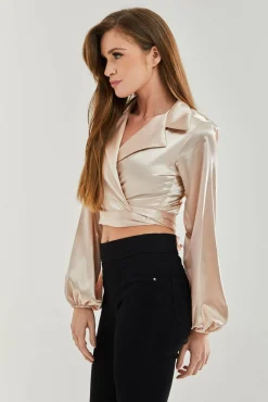 Women Liquorish Satin Wrap Top In