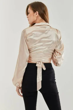 Women Liquorish Satin Wrap Top In