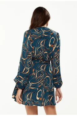 Women Liquorish Scribble Print Mini Wrap Dress With Long Sleeves