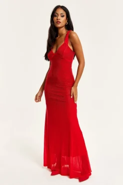 Women Liquorish Sequin Maxi Dress With Open Back Detail