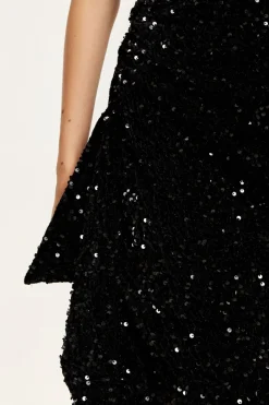 Women Liquorish Sequin Velvet One Shoulder Midi Dress